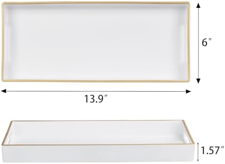 MAONAME White Vanity Tray Set of 2, Rectange Toilet Tank Trays with Handles