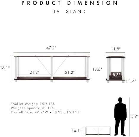 Homes: Inside + Out Apexa Modern 2-Tier Extra Wide Shelving Units, Collectibles Display Shelves, Easy Assembly Low Shelf