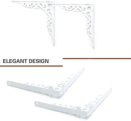 Sungmor Cast Iron Shelf Brackets - 90° Right Angle 2PC White & 7.3 Inch