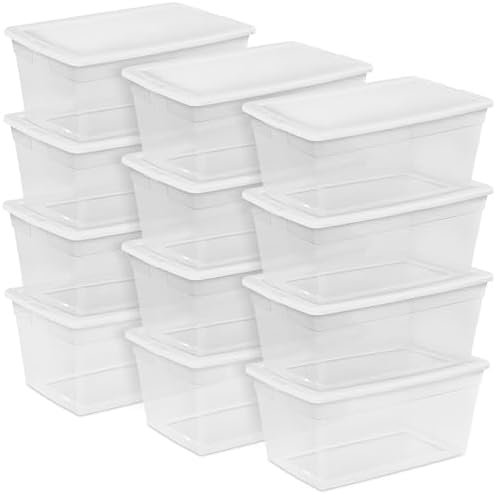 Sterilite Storage Box, Stackable Clear Plastic Bins, 90 Quart, 12-Pack
