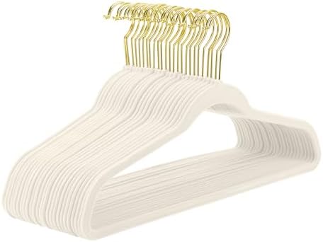 MIZGI Ivory Velvet Hangers 40 Pack,Premium Gold Clothes Hangers Non-Slip Felt Hangers,Sturdy Ivory Hangers Heavy Duty Coat Hangers,Durable Suit Hangers for Space Saving, No Flocked Hanger Marks