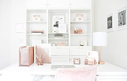 BLU MONACO Rose Gold Desk Organizer Set | 5-Piece Metal Desktop Organization Kit With File Holder, Magazine Rack, Pen Cup, Sticky Note Holder and Letter Sorter | Stylish Office Accessories