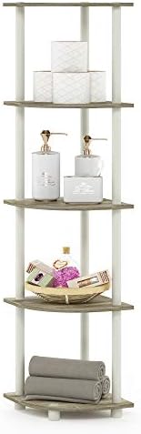 Furinno TURN-N-TUBE Corner Shelf, 5-Tier Corner Bookshelf, Open Storage Shelves, for Organization and Storage, Living Ro