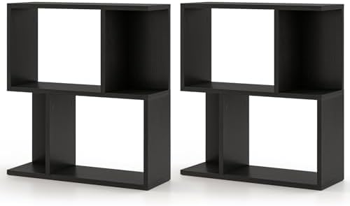 Tangkula 3 Tier Geometric Bookshelf, S Shaped Open Bookcase with Storage, Home Office Decor, Freestanding Wood Display S