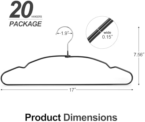TOPIA HANGER Metal Hangers 20 Pack, Non Slip Clothes Hangers Space Saving, Heavy Duty Rubber Coated Wire Hanger for Coat, Shirt, Dress, Pants-Black, CT12H