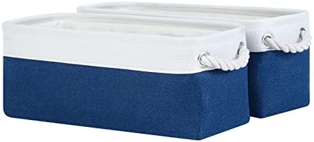 DULLEMELO Toilet Paper Storage Basket, Toilet Paper Basket for Back of Toilet, Bathroom Storage Basket for Cosmetics Towels Toilet Paper, Toilet Tank Basket with Rope Handles for Toilet(White&Blue)