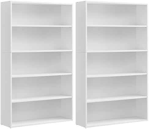 VASAGLE Set of 2 5-Tier Bookshelves with Adjustable Storage Shelves