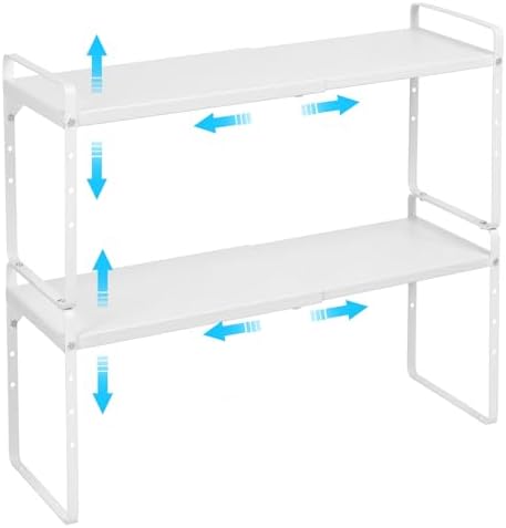 15.5 to 25.5 Inch Expandable Kitchen Cabinet Organizer Shelf, 30 LBS Heavy Duty Stackable Kitchen Counter Storage Shelve