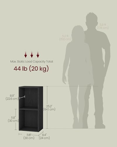 VASAGLE Bookshelf, 2-Tier Bookcase, 11.8 x 9.4 x 25.2 Inches