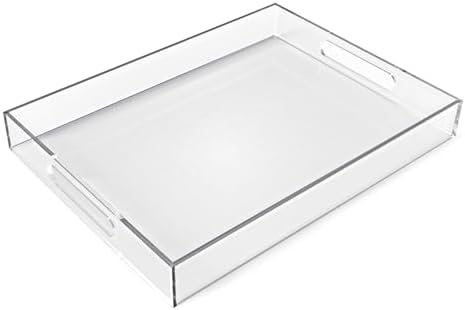 12"x16" Acrylic Serving Tray with Handles, Spill Proof Clear Decorative Tray, Lucite Tray for Coffee Table, Vanity, Make