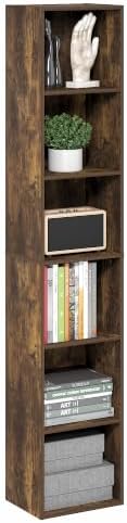 Furinno LUDER 6-Tier Narrow Book Shelf, Slim Bookshelf, Amber Pine