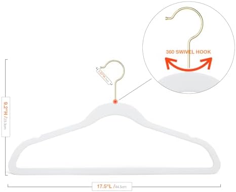 Korpai 50 Pack White Velvet Hangers,Felt Hangers with Gold 360°Swivel Hook,Coat Hanger Non Slip,Heavy-Duty,Space Saving,Slim Clothes Hangers for Pants,Outfit,Skirts,Suits,Coats,Dresses ect.