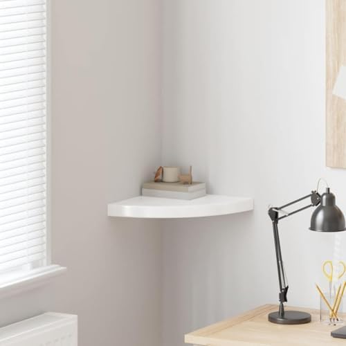 vidaXL Floating Corner Shelf High Gloss White 13.8"x13.8"x1.5" MDF