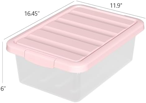14 Quart Basic Clear Storage Box with Pink Lid (Pack of 2)