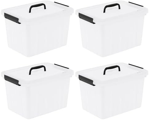 Plastic Storage Boxes with Lids, 4 Pack 20L Clear Bins