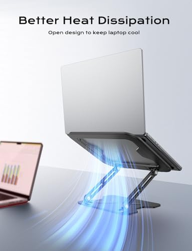 JCZT Adjustable Laptop Stand for Desk, Metal Foldable Laptop Riser, Black