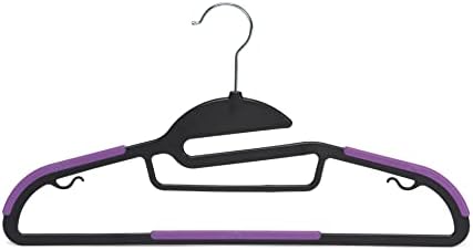 Amazon Basics Space Saving Non-Slip Rubber Coated Plastic Hangers with 360 Degree Swivel Hook, Black/Purple, Pack of 50