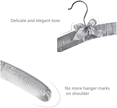 Grey Satin Padded Sweater Hangers 10 Pack, Blouse Hanger with Thick & Soft Foam for Bridal Wedding Dress Lingerie, Smoot
