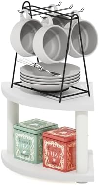 Furinno Turn-N-Tube Kitchen Countertop Organizer, 2-Tier Corner Countertop Organizer Shelf, Corner Shelf, for Kitchen, P