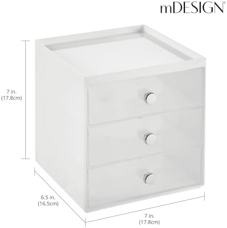 mDesign Makeup Organizer Storage Station Cube with 3 Drawers for Bathroom Vanity, Cabinet, Countertops - Holds Lip Gloss