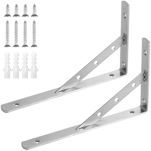Shelf Brackets 10 Inch,2Pack Solid L Brackets Heavy Duty Shelf Brackets,90 Degree Triangle Stainless Steel Angle Bracket