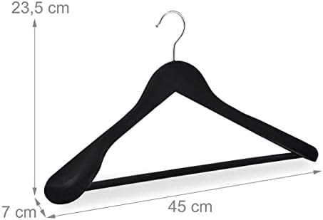 Relaxdays Velvet Coat Hangers, Set of 10, Wood, Wide Width with Trouser Bar, 360° Clothes Hook, Suit Hanger, Black