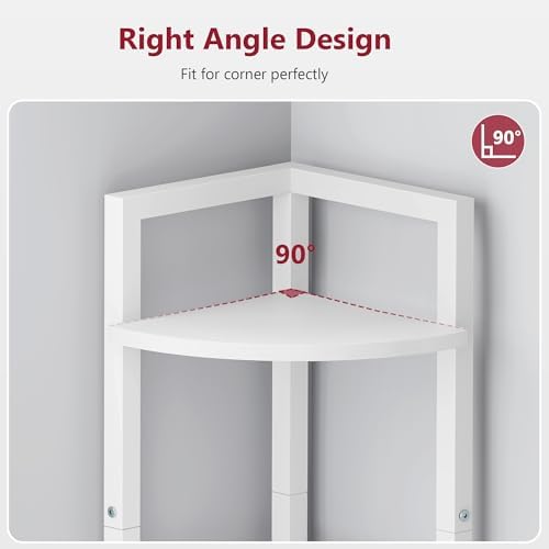 Tajsoon Small Corner Shelf Stand 3 Tier 39.5" with Metal Frame, White