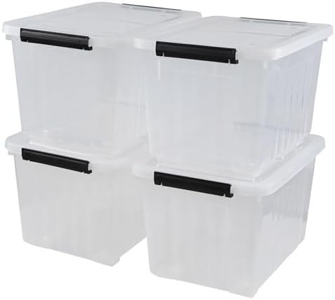 Wekioger 4 Pack Plastic Storage Box on Wheels, 32 Quart Latch Container Bin