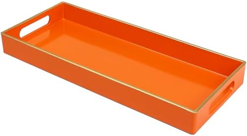Orange Bathroom Vanity Tray for Countertop, Small Plastic Toilet Tank Versatile Storage & Organization Tray for Makeup, 
