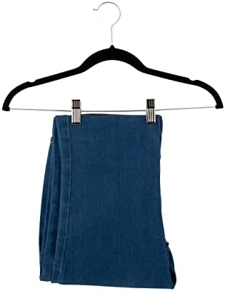 Simplify 24 Pack Velvet Hangers with Clips | Skirt and Pants | Slim Space Saving | Closet Organization | Non-Slip | Prevent Creases | Swivel Neck | Durable | Black