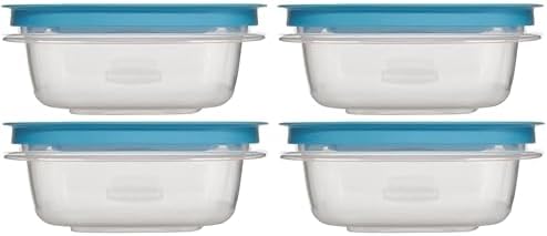 Rubber maid 1.25 Cup Flex & Seal Leak Proof Lids Food Storage Container Set, Teal, Clear Meal Prep Flex Containers, 4 Pi