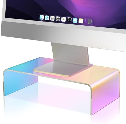 NiHome Iridescent Acrylic Computer Monitor Stand, Acrylic Laptop/PC Riser