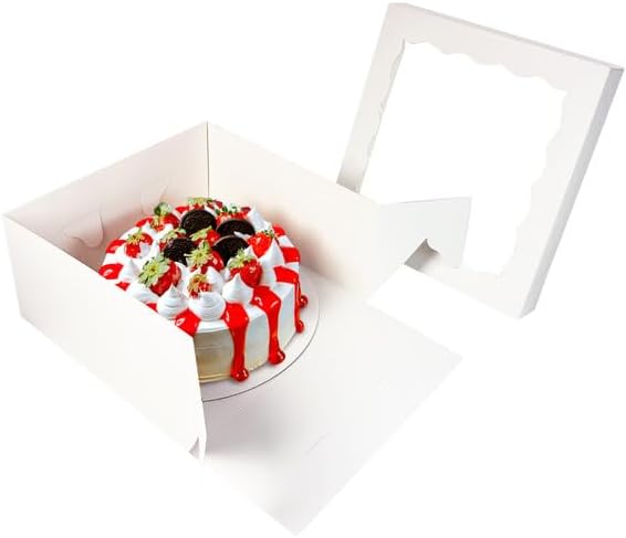 qiqee White 12"x12"x6" Cake Box 4Pcs, 6" White Cake Round Boards 4Pcs, for Cake, Treat Cookie Dessert, Birthday Party