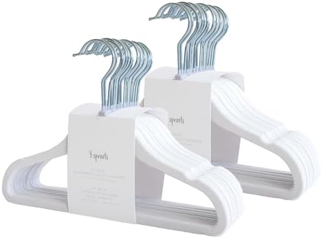 3 Sprouts Velvet Baby Hangers, Non Slip Slim, White, 30 Pack