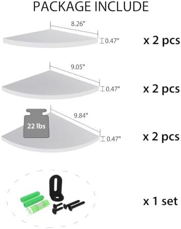 HORLIMER 6 Pack Floating Corner Shelf Wall Mount for Bedroom(White)