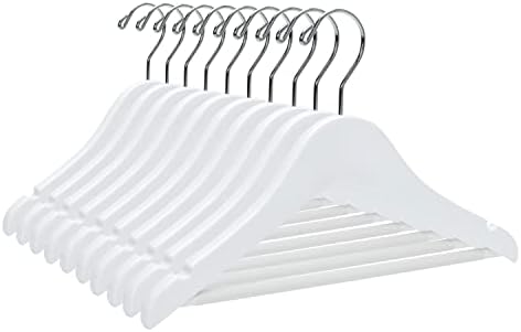 Quality 12” Kid's Wooden Hangers, 20 Pack Baby Hangers, Children's Coat Hangers with Pants Bar, Notches, Anti Rust 360 Swivel Hook for Coats, Suits, Jackets - Toddler Cloth Hanger Set (White, 20)