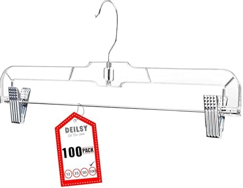 DEILSY™ Pants Hangers with Clips 100 Pack Skirt Hangers Clear Plastic