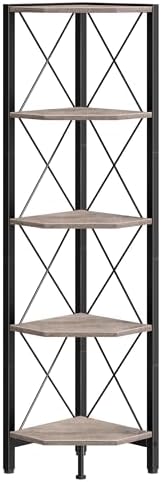 CHOEZON 5-Tier Corner Shelf, Corner Bookcase, 55.2" Tall Vertical Display Rack, Plant Stand, Open Storage Shelf, for Liv