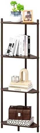 Corner Shelf Stand - 4 Tier Bamboo Small Corner Bookshelf for Office Kitchen Bedroom Plant Stand Living Room Decor Small