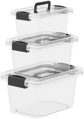 Cetomo Storage Boxes, Storage Box with Lids and Handle for Home Dorm Office Organization, Stackable Nesting Tote Contain