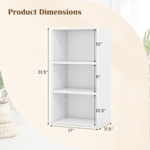 GOFLAME 3 Tier Small Open Bookshelf, Short Bookcase with 2 Adjustable Shelves, Multifunctional Storage Cabinet, Modern D