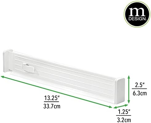 mDesign Expandable Dresser Drawer Divider with Foam Ends, Drawer Divider Locks in Place, Separators for Clothing and Accessories in Closet or Dresser Drawer, Ligne Collection, 4 Pack, White