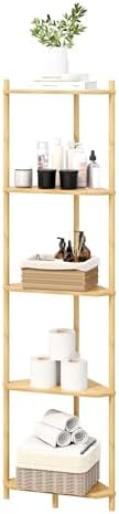 Corner Shelf Stand - 5 Tier Bamboo Small Corner Bookshelf for Office Kitchen Bedroom Plant Stand Living Room Decor Small