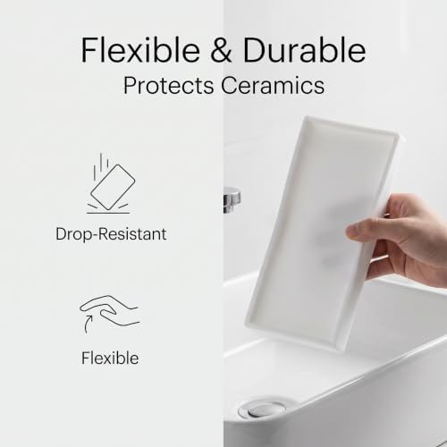 BBK 2PC Countertop White Vanity Tray Small 7.8" Bathroom Tray Silicone