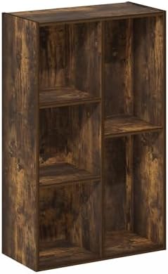 Furinno LUDER Book Shelf, 5-Cube Bookshelf, Reversible Bookcase, 9.4 x 19.5 x 31.5, Easy Assembly, for Living Room, Bedr