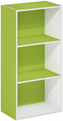 Furinno LUDER 3-Tier Book Shelf, Open Shelves Bookshelf, Green/White