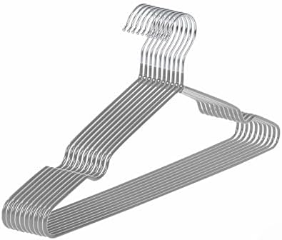 Hangers Non-Slip PVC Coated Ultra-Thin Metal Hangers, 10 Pack Space Saving Clothes Hangers for Closet, 16 inch Wide for Suits, Dresses, Jackets（Gray）