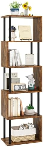 IBUYKE 6-Tier Tall Bookshelf,S-Shaped Geometric Bookcase,Brown WBC016H