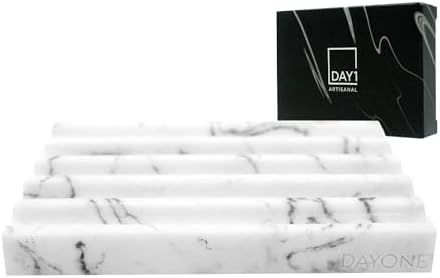 DAY1 Marble Soap Dish Tray – Bathroom Sink Soap Holder, Vanity Tray, Brush Organizer, Decorative Resin Dish for Kitchen,