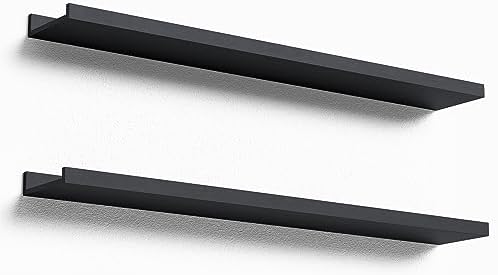 Boswillon Floating Shelves Set of 2, Long Wall Shelf with Lip, 36in, Black